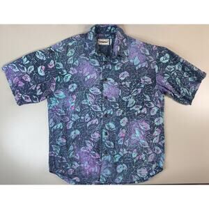 VTG 90s Straight Down Men’s Aloha Shirt M Blue Purple Hawaiian‎ Tropical Beach